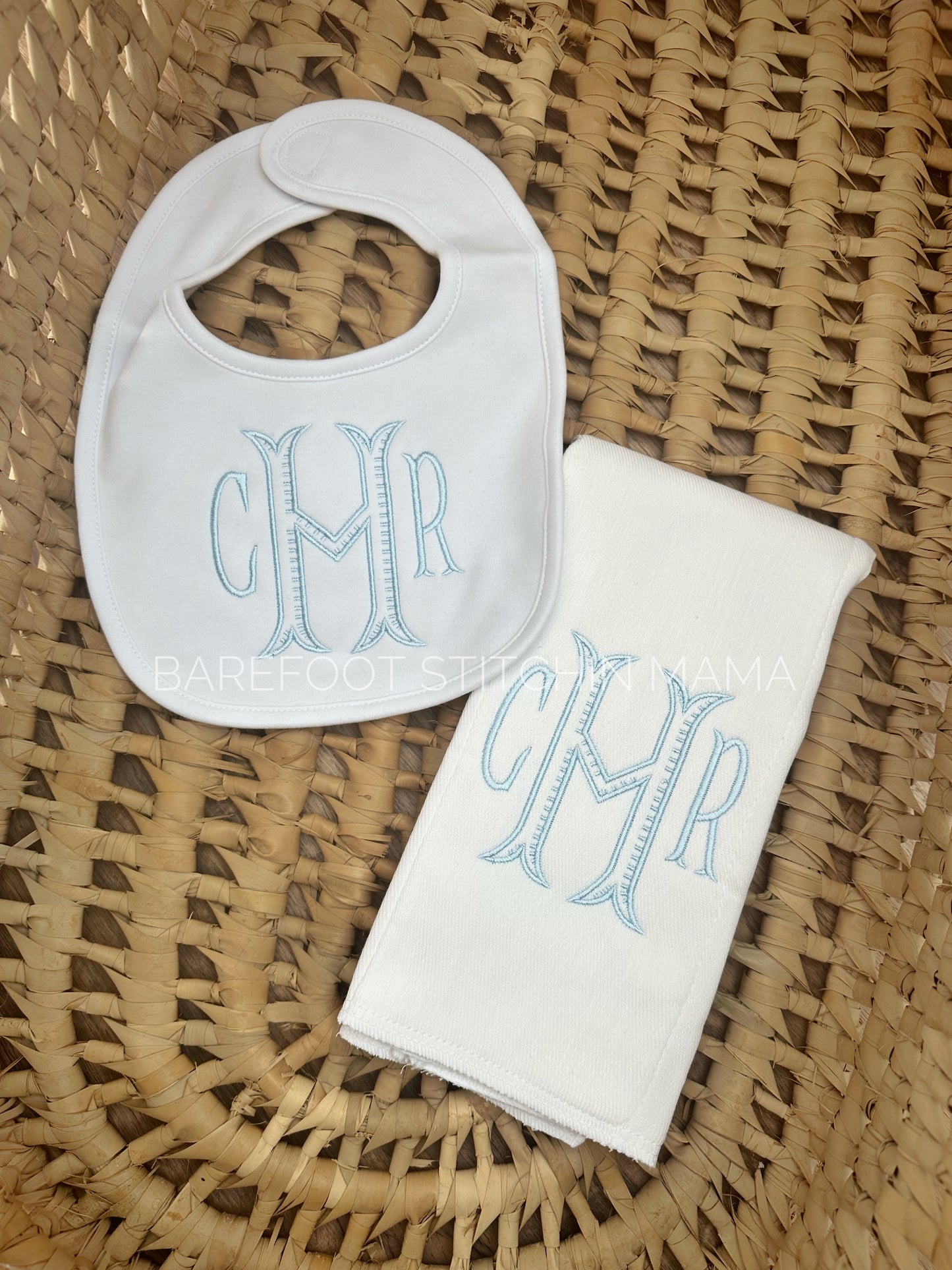 Monogrammed Bib + Burp Cloth Set