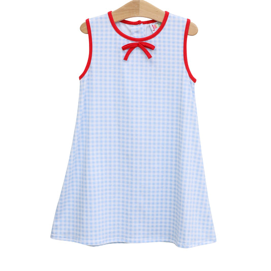Blue & Red Gingham Bow Dress