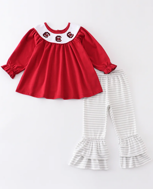 Gamecock Embroidered Ruffle Set